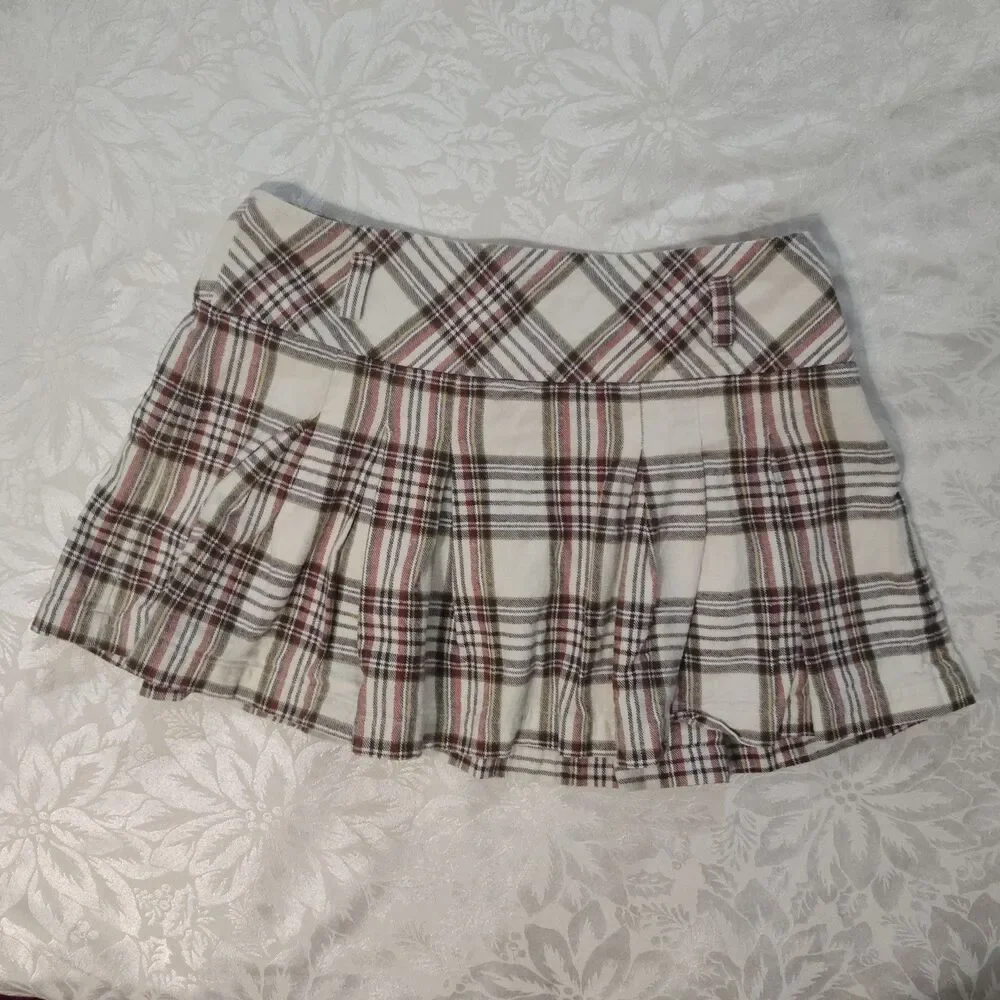 Vintage Y2K Mudd Plaid Pleated Mini Skirt Lowrise Coquette Schoolgirl Size Large